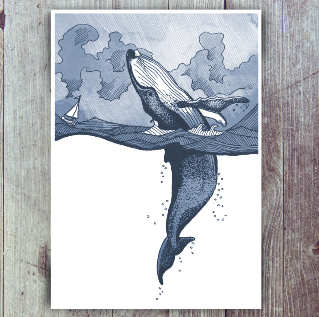 Humpback whale breaching in Stormy Sea