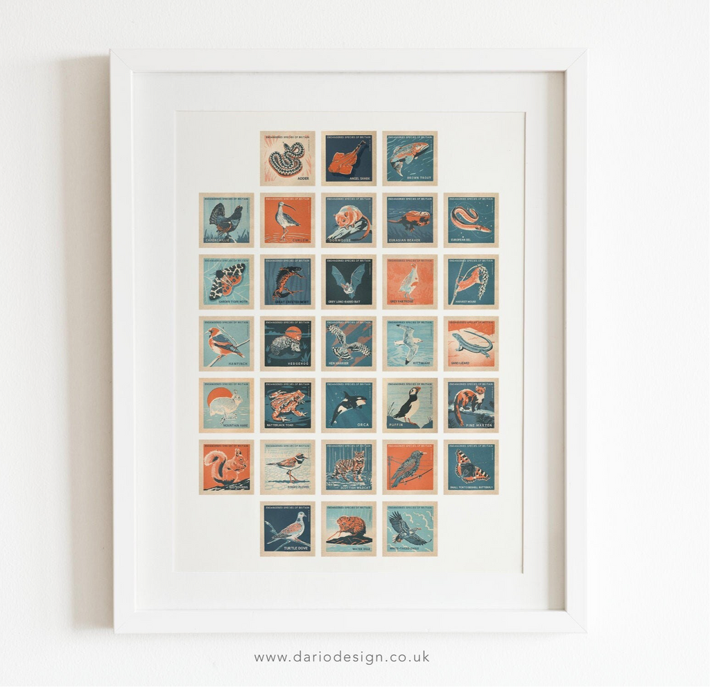 UK Endangered Species A2 retro print